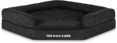 سرير الكلب ذو رغوة الذاكرة لتقويم العظام ومضاد للماء على شكل زاوية من The Dog's Bed، متوسط ​​الحجم، قطيفة باللون الرمادي، يخفف من آلام التهاب المفاصل وخلل التنسج الوركي، غطاء من القماش المخملي العلاجي والداعم وقابل للغسل in Kuwait