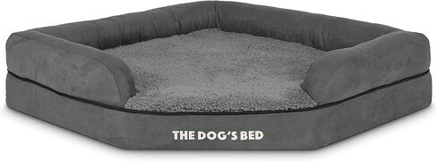 سرير الكلب ذو رغوة الذاكرة لتقويم العظام ومضاد للماء على شكل زاوية من The Dog's Bed، متوسط ​​الحجم، قطيفة باللون الرمادي، يخفف من آلام التهاب المفاصل وخلل التنسج الوركي، غطاء من القماش المخملي العلاجي والداعم وقابل للغسل in Kuwait