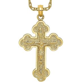 ICECARATS 14K الصلبة الصلبة الذهب الرب يسوع المسيح الصلبان الصليب المقدس القلادة المودعة السلسلة الدينية قلادة مسيحية السحر in Kuwait