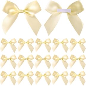 15pcs Mini Gift Wrap Bows, Self-Adhesive Small Satin Ribbon Crafts Bow, Premade Tiny Bowknot for Christmas Wedding Birthday Party Decoration Flowers Cookies Gift Wrapping- Beige in Kuwait