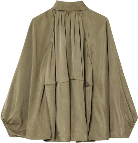 FindThy Women’s Puffed Bomber Jacket Trendy Lapel Collar Long Batwing Sleeve Front Zip Oversized Shirts in Saudi Arabia
