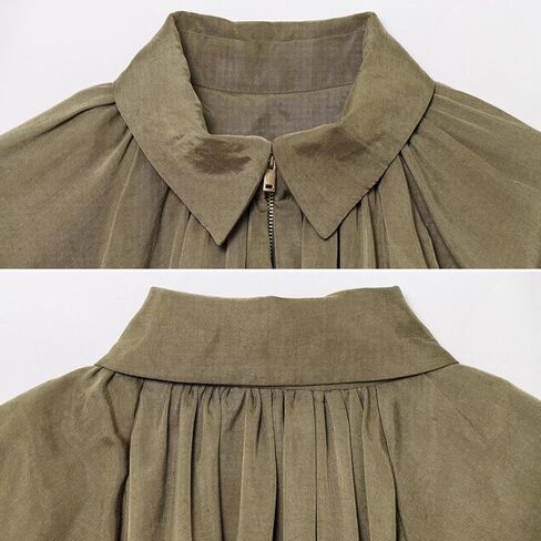 FindThy Women’s Puffed Bomber Jacket Trendy Lapel Collar Long Batwing Sleeve Front Zip Oversized Shirts in Saudi Arabia