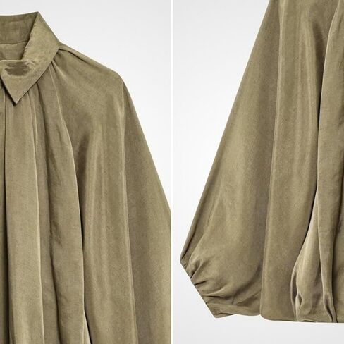 FindThy Women’s Puffed Bomber Jacket Trendy Lapel Collar Long Batwing Sleeve Front Zip Oversized Shirts in Saudi Arabia