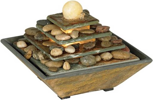 Pyramid 10" High Small Zen Modern Indoor Decor Slate Stone Tabletop Fountain with Light Waterfall Feng Shui Ball Rock Water Feature for Desk Relaxation Bedroom Living Room Countertop - John Timberland in Saudi Arabia