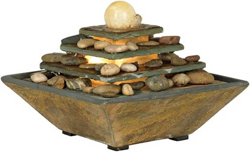 Pyramid 10" High Small Zen Modern Indoor Decor Slate Stone Tabletop Fountain with Light Waterfall Feng Shui Ball Rock Water Feature for Desk Relaxation Bedroom Living Room Countertop - John Timberland in Saudi Arabia