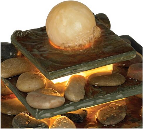 Pyramid 10" High Small Zen Modern Indoor Decor Slate Stone Tabletop Fountain with Light Waterfall Feng Shui Ball Rock Water Feature for Desk Relaxation Bedroom Living Room Countertop - John Timberland in Saudi Arabia