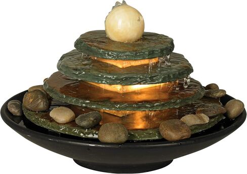 Pyramid 10" High Small Zen Modern Indoor Decor Slate Stone Tabletop Fountain with Light Waterfall Feng Shui Ball Rock Water Feature for Desk Relaxation Bedroom Living Room Countertop - John Timberland in Saudi Arabia