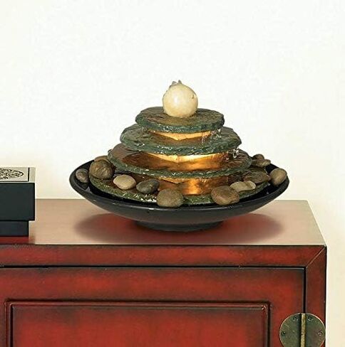 Pyramid 10" High Small Zen Modern Indoor Decor Slate Stone Tabletop Fountain with Light Waterfall Feng Shui Ball Rock Water Feature for Desk Relaxation Bedroom Living Room Countertop - John Timberland in Saudi Arabia