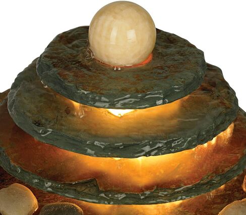Pyramid 10" High Small Zen Modern Indoor Decor Slate Stone Tabletop Fountain with Light Waterfall Feng Shui Ball Rock Water Feature for Desk Relaxation Bedroom Living Room Countertop - John Timberland in Saudi Arabia