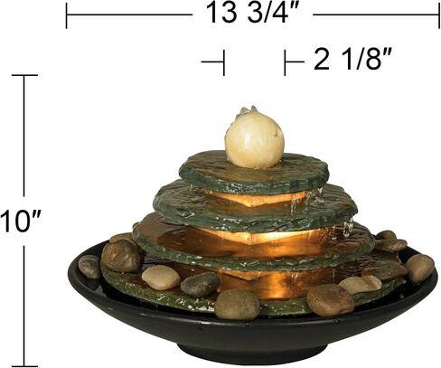 Pyramid 10" High Small Zen Modern Indoor Decor Slate Stone Tabletop Fountain with Light Waterfall Feng Shui Ball Rock Water Feature for Desk Relaxation Bedroom Living Room Countertop - John Timberland in Saudi Arabia