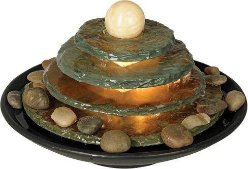 Pyramid 10" High Small Zen Modern Indoor Decor Slate Stone Tabletop Fountain with Light Waterfall Feng Shui Ball Rock Water Feature for Desk Relaxation Bedroom Living Room Countertop - John Timberland in Saudi Arabia
