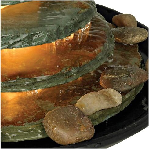 Pyramid 10" High Small Zen Modern Indoor Decor Slate Stone Tabletop Fountain with Light Waterfall Feng Shui Ball Rock Water Feature for Desk Relaxation Bedroom Living Room Countertop - John Timberland in Saudi Arabia