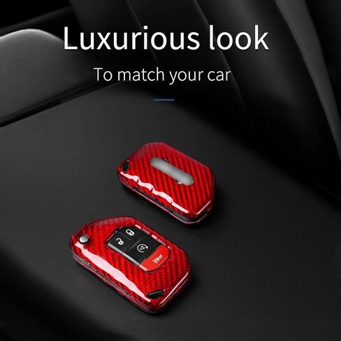 Real Carbon Fiber Key Fob Cover for Jeep, Key Fob Protector Fits for Jeep Wrangler JL JLU Rubicon Sahara JLU Gladiator JT Remote Control Key Accessories 2018-2024 (Black) in Kuwait