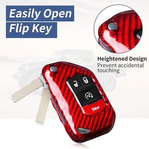 Real Carbon Fiber Key Fob Cover for Jeep, Key Fob Protector Fits for Jeep Wrangler JL JLU Rubicon Sahara JLU Gladiator JT Remote Control Key Accessories 2018-2024 (Black) in Kuwait