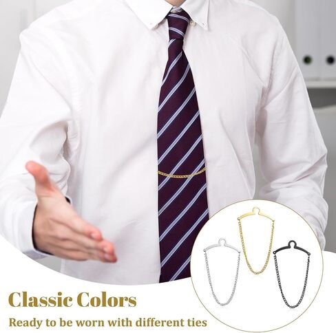 3 Pack Tie Chain for Men, Necktie Chains with Ring Clasps, Elegant Tie Clips, Suit Accessories Men Business Jewelry for Suits, Business Wedding Accessories (Gold, Silver, Black)​ in Saudi Arabia