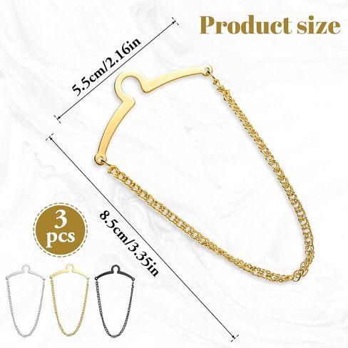 3 Pack Tie Chain for Men, Necktie Chains with Ring Clasps, Elegant Tie Clips, Suit Accessories Men Business Jewelry for Suits, Business Wedding Accessories (Gold, Silver, Black)​ in Saudi Arabia