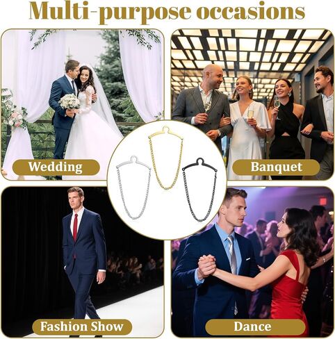 3 Pack Tie Chain for Men, Necktie Chains with Ring Clasps, Elegant Tie Clips, Suit Accessories Men Business Jewelry for Suits, Business Wedding Accessories (Gold, Silver, Black)​ in Saudi Arabia