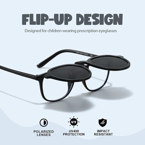 Trysee® Kids Clip on Sunglasses Over Prescription Glasses for Age 6-12 Boys Girls Polarized UV400 Protection Flip Up TS-8801 in Saudi Arabia