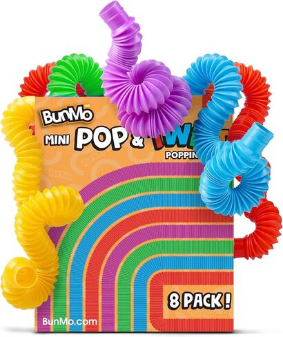 BUNMO Pop Tubes Small 8 Pack | Sensory Toys | Hours of Fun for Kids | Imaginative Play & Stimulating Creative Learning | Toddler Sensory Toys | Tons of Ways to Play | Connect, Stretch, Twist & Pop in Kuwait