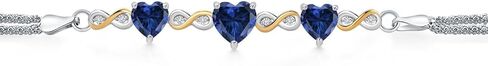 GEM Stone King 925 Sterling Silver و 10K Gold Gold Blue خلق الياقوت والمعمل الأبيض المزروع للنساء (2.78 CTTW ، القلب 7 مم و 6 مم ، 6.5/7/7.5 بوصة ، مصنوعة في إيطاليا) in Saudi Arabia