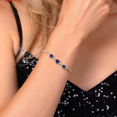 GEM Stone King 925 Sterling Silver و 10K Gold Gold Blue خلق الياقوت والمعمل الأبيض المزروع للنساء (2.78 CTTW ، القلب 7 مم و 6 مم ، 6.5/7/7.5 بوصة ، مصنوعة في إيطاليا) in Saudi Arabia