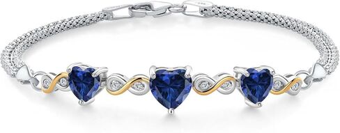 GEM Stone King 925 Sterling Silver و 10K Gold Gold Blue خلق الياقوت والمعمل الأبيض المزروع للنساء (2.78 CTTW ، القلب 7 مم و 6 مم ، 6.5/7/7.5 بوصة ، مصنوعة في إيطاليا) in Saudi Arabia
