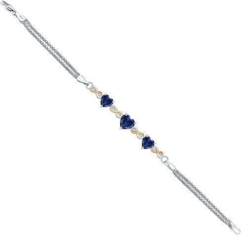 GEM Stone King 925 Sterling Silver و 10K Gold Gold Blue خلق الياقوت والمعمل الأبيض المزروع للنساء (2.78 CTTW ، القلب 7 مم و 6 مم ، 6.5/7/7.5 بوصة ، مصنوعة في إيطاليا) in Saudi Arabia