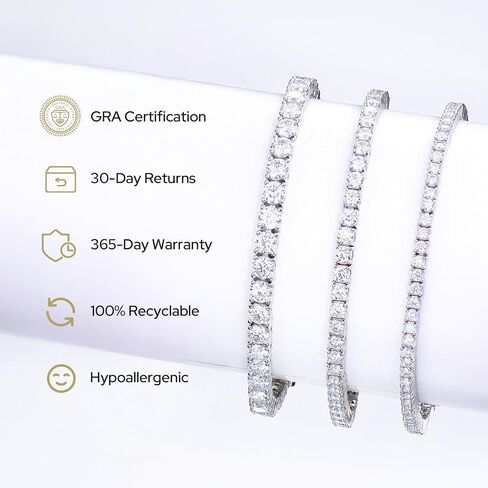 سوار تنس حقيقي مويسانيت للنساء | 2.1-15CT Round Cut D Color VVS1 | 18K الذهب الأبيض مطلي 925 ستيرلنج الفضة | عرض 2-3 مم ， الحجم 6-7.5 بوصة | GRA معتمد | in Saudi Arabia