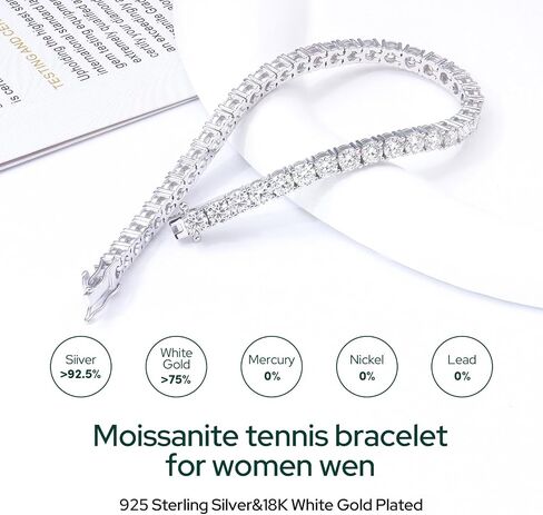 سوار تنس حقيقي مويسانيت للنساء | 2.1-15CT Round Cut D Color VVS1 | 18K الذهب الأبيض مطلي 925 ستيرلنج الفضة | عرض 2-3 مم ， الحجم 6-7.5 بوصة | GRA معتمد | in Saudi Arabia