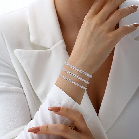 سوار تنس حقيقي مويسانيت للنساء | 2.1-15CT Round Cut D Color VVS1 | 18K الذهب الأبيض مطلي 925 ستيرلنج الفضة | عرض 2-3 مم ， الحجم 6-7.5 بوصة | GRA معتمد | in Saudi Arabia