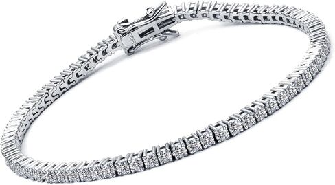 سوار تنس حقيقي مويسانيت للنساء | 2.1-15CT Round Cut D Color VVS1 | 18K الذهب الأبيض مطلي 925 ستيرلنج الفضة | عرض 2-3 مم ， الحجم 6-7.5 بوصة | GRA معتمد | in Saudi Arabia