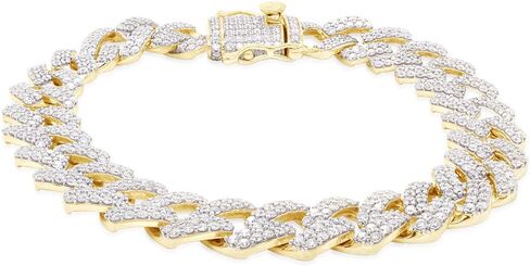 Savearth Diamonds 9 1/2 قيراط مختبر Round Cut Crate خلق Moissanite Diamond 12mm عرض سوار الارتباط في الذهب 14K على 925 سوار الفضة الاسترليني 8.5 "، 9.50 CTTW in Saudi Arabia