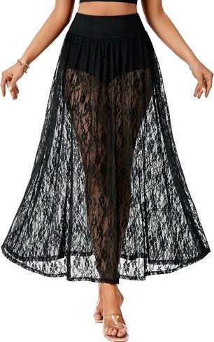 Lyaner Women's Lace Mesh Mesh Ruched Rucker A Lister A Line مع شورتات داخلية مثيرة تنورة طويلة in Saudi Arabia