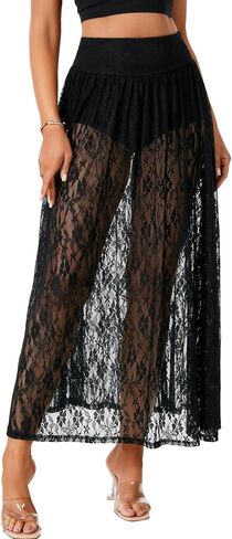 Lyaner Women's Lace Mesh Mesh Ruched Rucker A Lister A Line مع شورتات داخلية مثيرة تنورة طويلة in Saudi Arabia