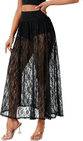 Lyaner Women's Lace Mesh Mesh Ruched Rucker A Lister A Line مع شورتات داخلية مثيرة تنورة طويلة in Saudi Arabia