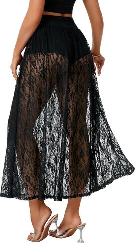 Lyaner Women's Lace Mesh Mesh Ruched Rucker A Lister A Line مع شورتات داخلية مثيرة تنورة طويلة in Saudi Arabia