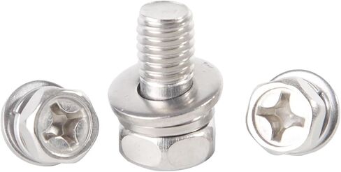 304 Stainless Steel Cross Slot Hexagon Head Screw + Spring Washer + Flat Washer Three-Combination Screw M4 M5 M6 M8(16mm,50pcs M5) in Saudi Arabia