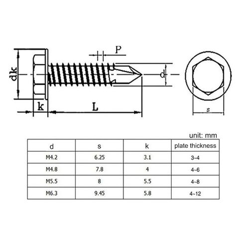 DIN7504K 316/410 Stainless Steel M4.2 M4.8 M5.5 M6.3 سداسي شفة الحفر المسمار ذاتي مع الرقبة (32 مم ، 20 ٪ ST6.3) in Kuwait