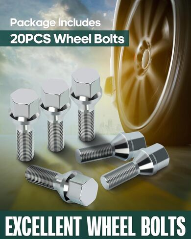 SCITOO 20Pcs Wheel Bolts 12x1.25 Lug Nuts Studs M12x1.25 Black Shank Length 28mm Hex Size17mm Wheel Studs for Jeep Compass for Jeep Renegade for Fiat for Cherokee for Chrysler 200 for Dodge Dart in Saudi Arabia