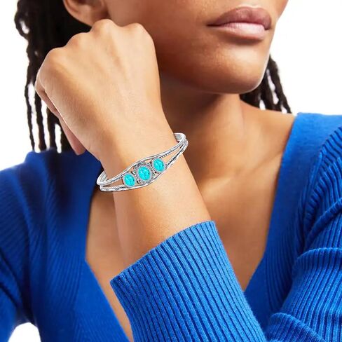 Genuine 3 Turquoise Stone Large Bracelet, Sterling Silver Boho Adjustable Bangle Cuff Native American Jewelry for Women, Fit for 6.5 7 7.5 Inches in Saudi Arabia