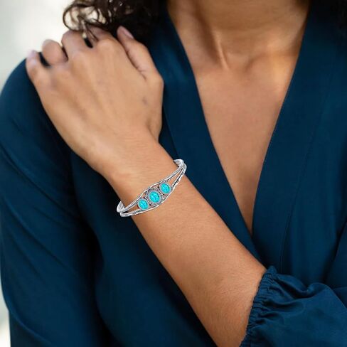 Genuine 3 Turquoise Stone Large Bracelet, Sterling Silver Boho Adjustable Bangle Cuff Native American Jewelry for Women, Fit for 6.5 7 7.5 Inches in Saudi Arabia