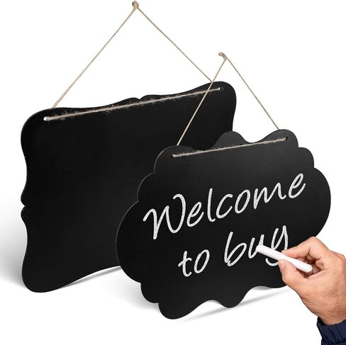 3 Pcs Hanging Chalkboard Sign with String, 6.7x9.1in Double-Sided Wood Erasable Small Chalk Board Sign Board Blackboard Menu Message Board Chalkboard for Wall in Kuwait