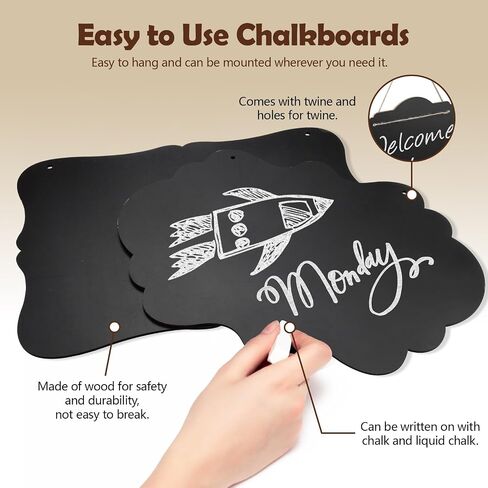 3 Pcs Hanging Chalkboard Sign with String, 6.7x9.1in Double-Sided Wood Erasable Small Chalk Board Sign Board Blackboard Menu Message Board Chalkboard for Wall in Kuwait