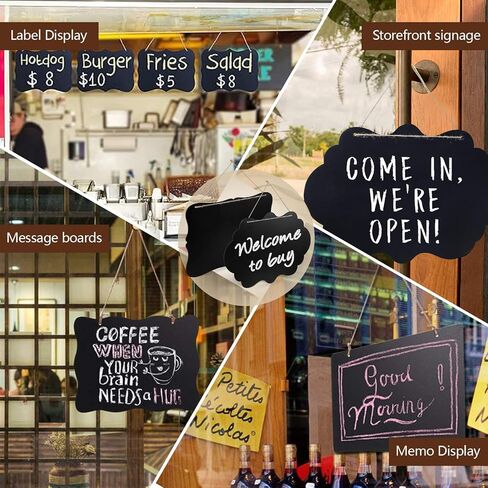 3 Pcs Hanging Chalkboard Sign with String, 6.7x9.1in Double-Sided Wood Erasable Small Chalk Board Sign Board Blackboard Menu Message Board Chalkboard for Wall in Kuwait