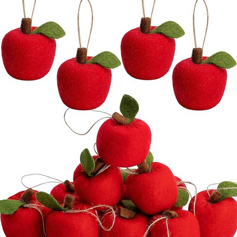 Deloky 12 Pcs Back to School Felt Apple Ornament, 1.9" x 1.5" Felt Hanging 3D Apple Tree Decorations, Red Apple-Shaped Party Classroom Decor for Welcome First Day of School Holiday Home DIY Craf Decor in Saudi Arabia