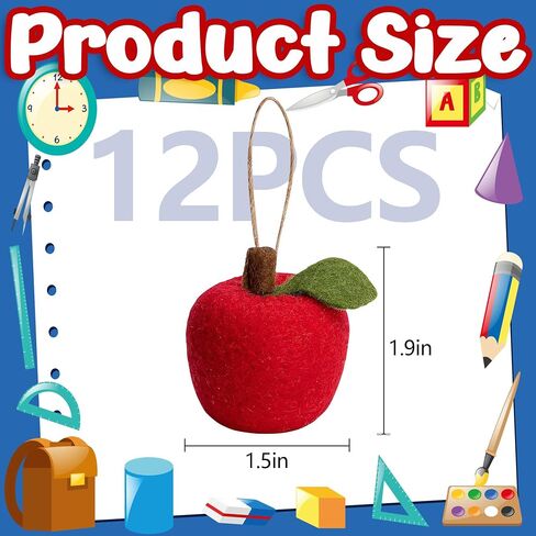 Deloky 12 Pcs Back to School Felt Apple Ornament, 1.9" x 1.5" Felt Hanging 3D Apple Tree Decorations, Red Apple-Shaped Party Classroom Decor for Welcome First Day of School Holiday Home DIY Craf Decor in Saudi Arabia