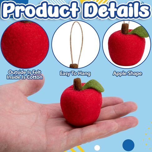 Deloky 12 Pcs Back to School Felt Apple Ornament, 1.9" x 1.5" Felt Hanging 3D Apple Tree Decorations, Red Apple-Shaped Party Classroom Decor for Welcome First Day of School Holiday Home DIY Craf Decor in Saudi Arabia