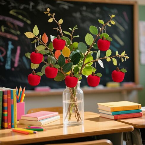Deloky 12 Pcs Back to School Felt Apple Ornament, 1.9" x 1.5" Felt Hanging 3D Apple Tree Decorations, Red Apple-Shaped Party Classroom Decor for Welcome First Day of School Holiday Home DIY Craf Decor in Saudi Arabia