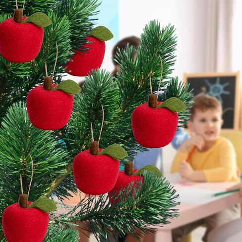 Deloky 12 Pcs Back to School Felt Apple Ornament, 1.9" x 1.5" Felt Hanging 3D Apple Tree Decorations, Red Apple-Shaped Party Classroom Decor for Welcome First Day of School Holiday Home DIY Craf Decor in Saudi Arabia
