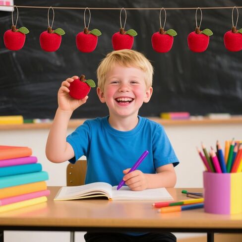 Deloky 12 Pcs Back to School Felt Apple Ornament, 1.9" x 1.5" Felt Hanging 3D Apple Tree Decorations, Red Apple-Shaped Party Classroom Decor for Welcome First Day of School Holiday Home DIY Craf Decor in Saudi Arabia